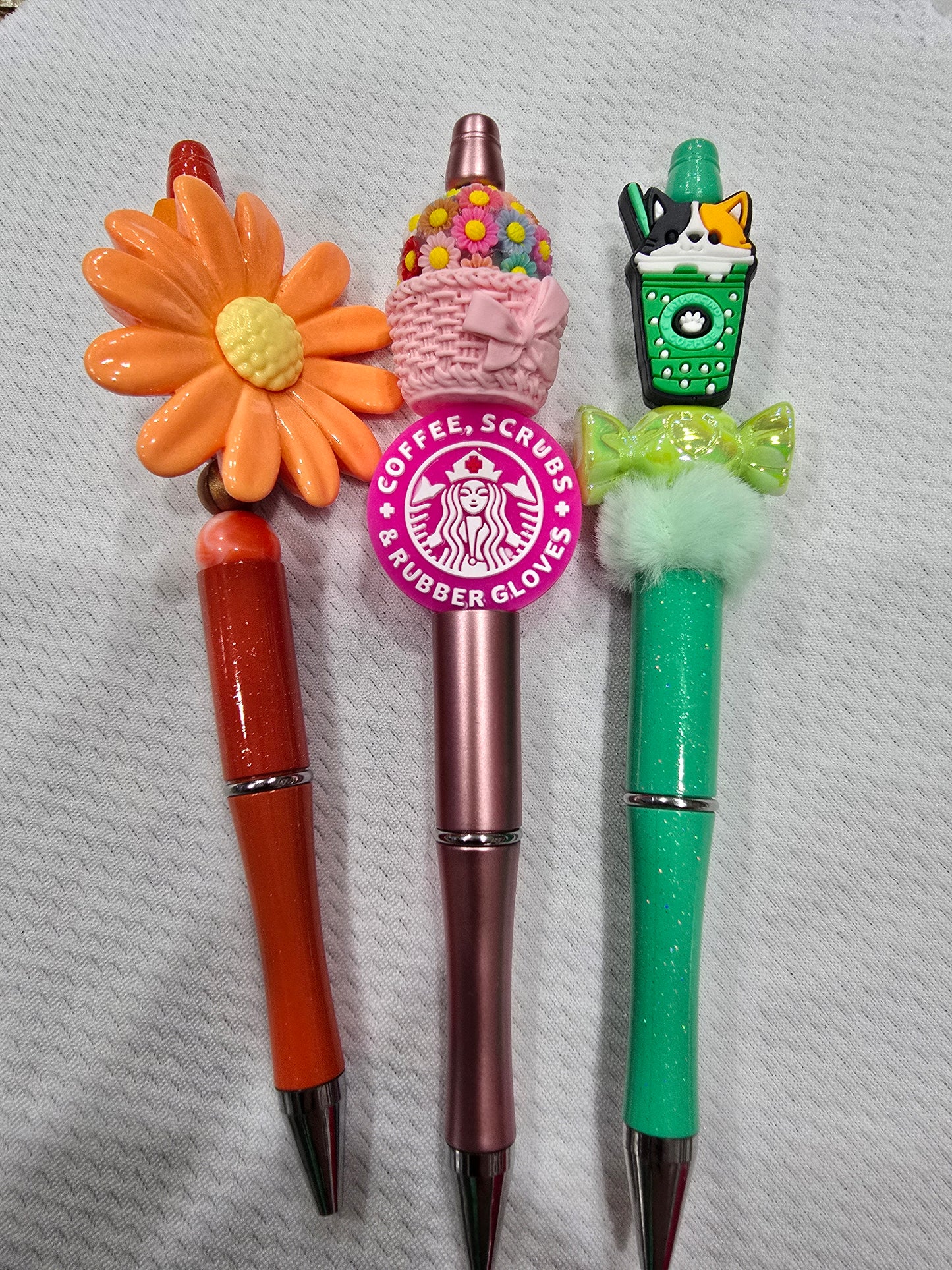 Beadable pen 3pcs mix bundle- Flower, Coffee Scrubs and Green cup with dog