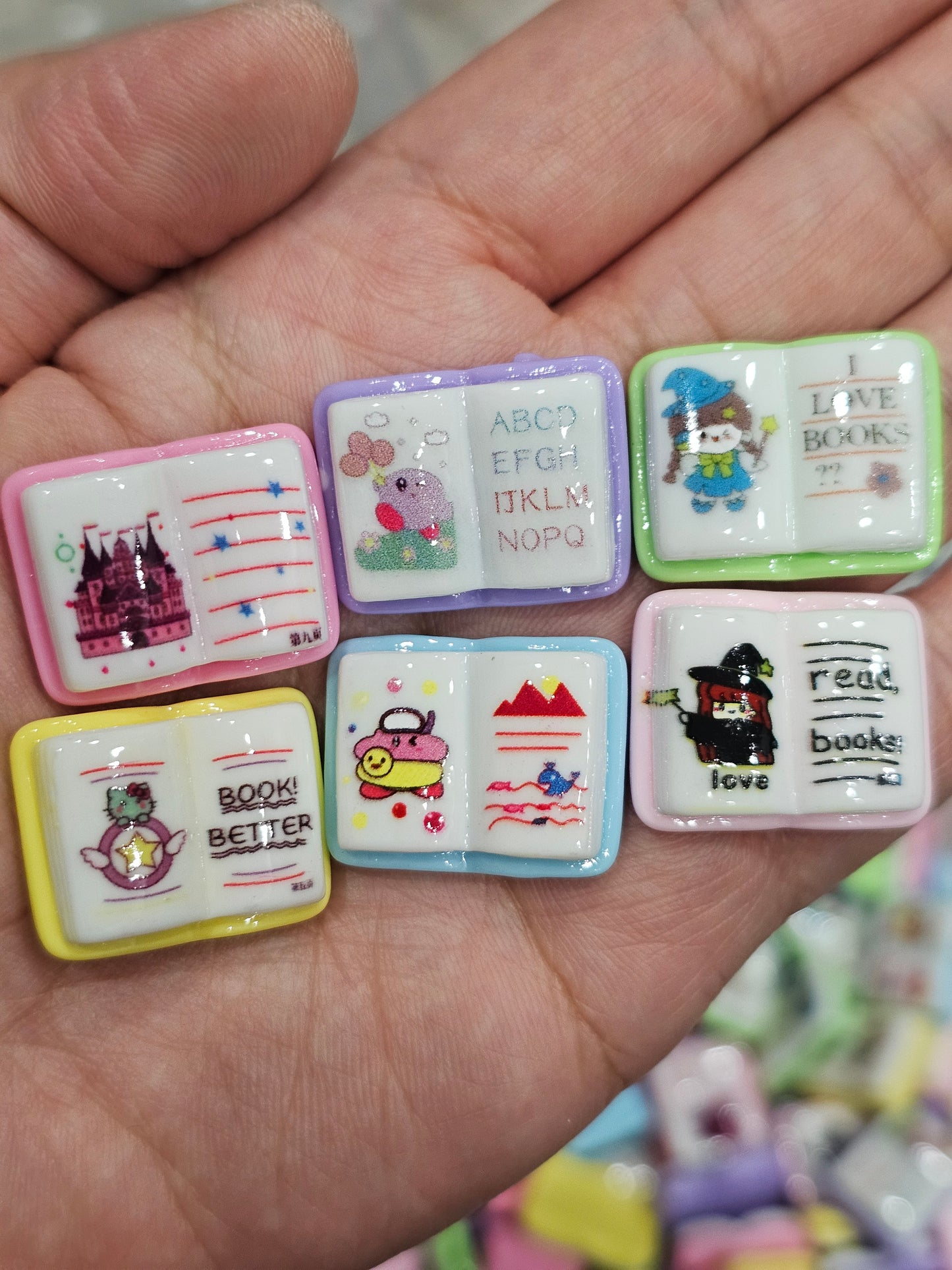 Books acrylic charms set 6pcs