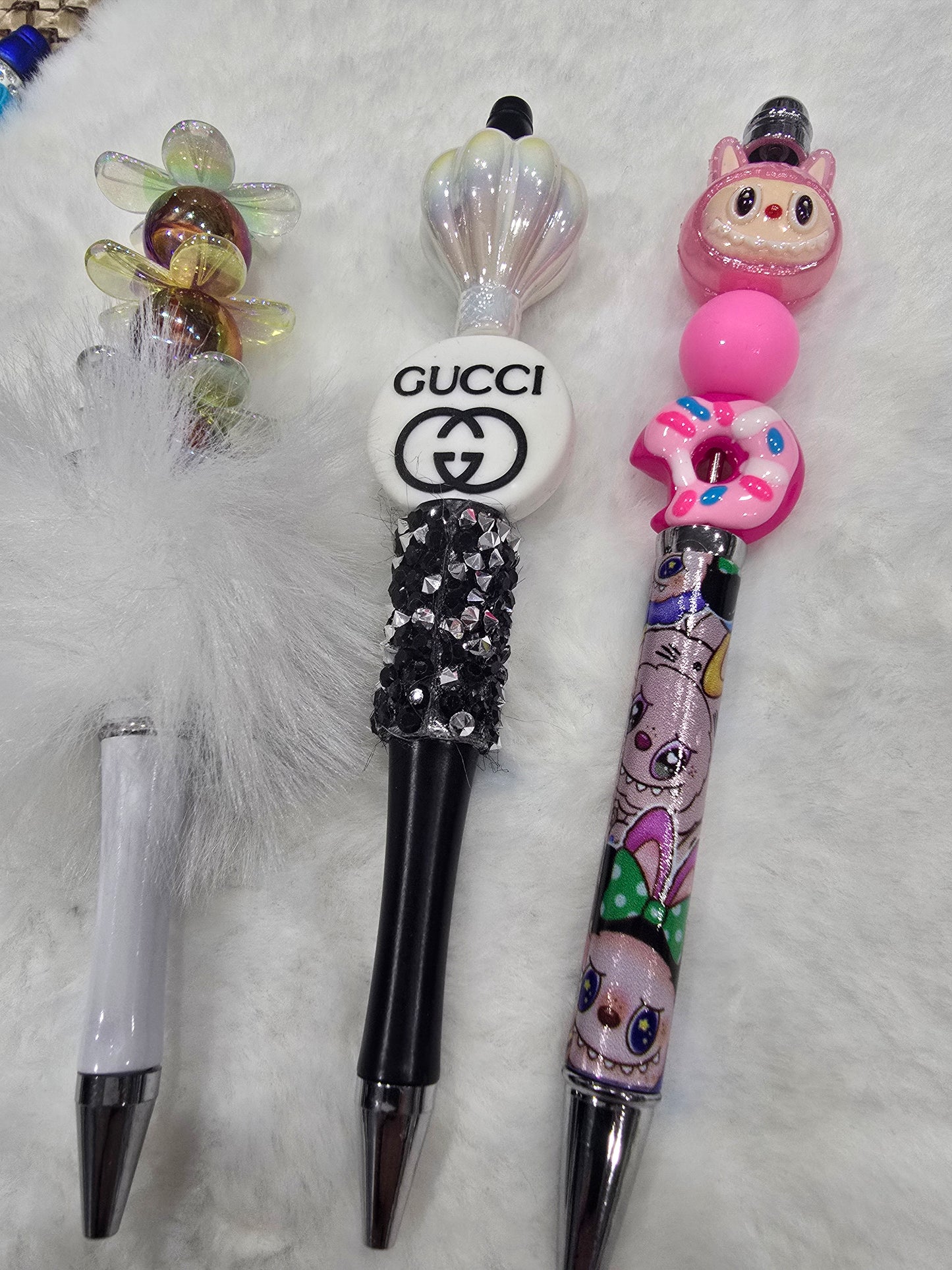 Beadable pen 3pcs mix bundle-GC white & black, flowers and pink LaBubu