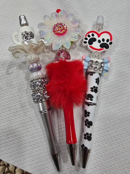 Beadable pen 3pcs mix bundle- flower, cup and heart paw