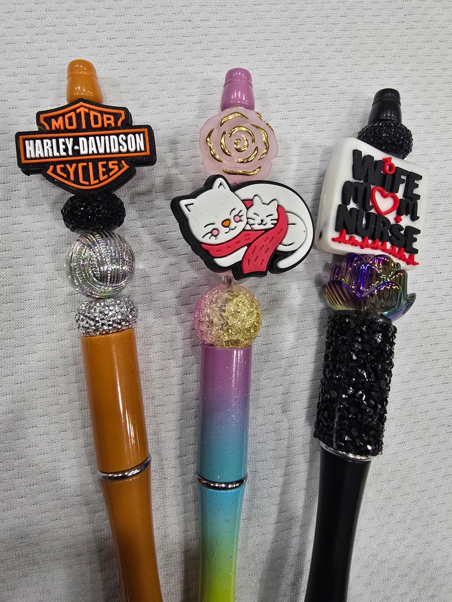 Beadable pen 3pcs mix bundle- Motor HD Cycles,Cat and wife mom and nurse