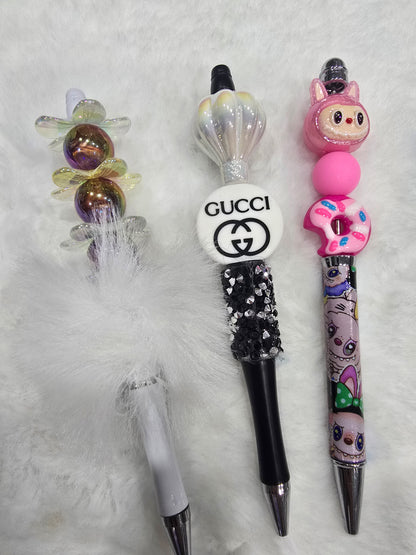 Beadable pen 3pcs mix bundle-GC white & black, flowers and pink LaBubu