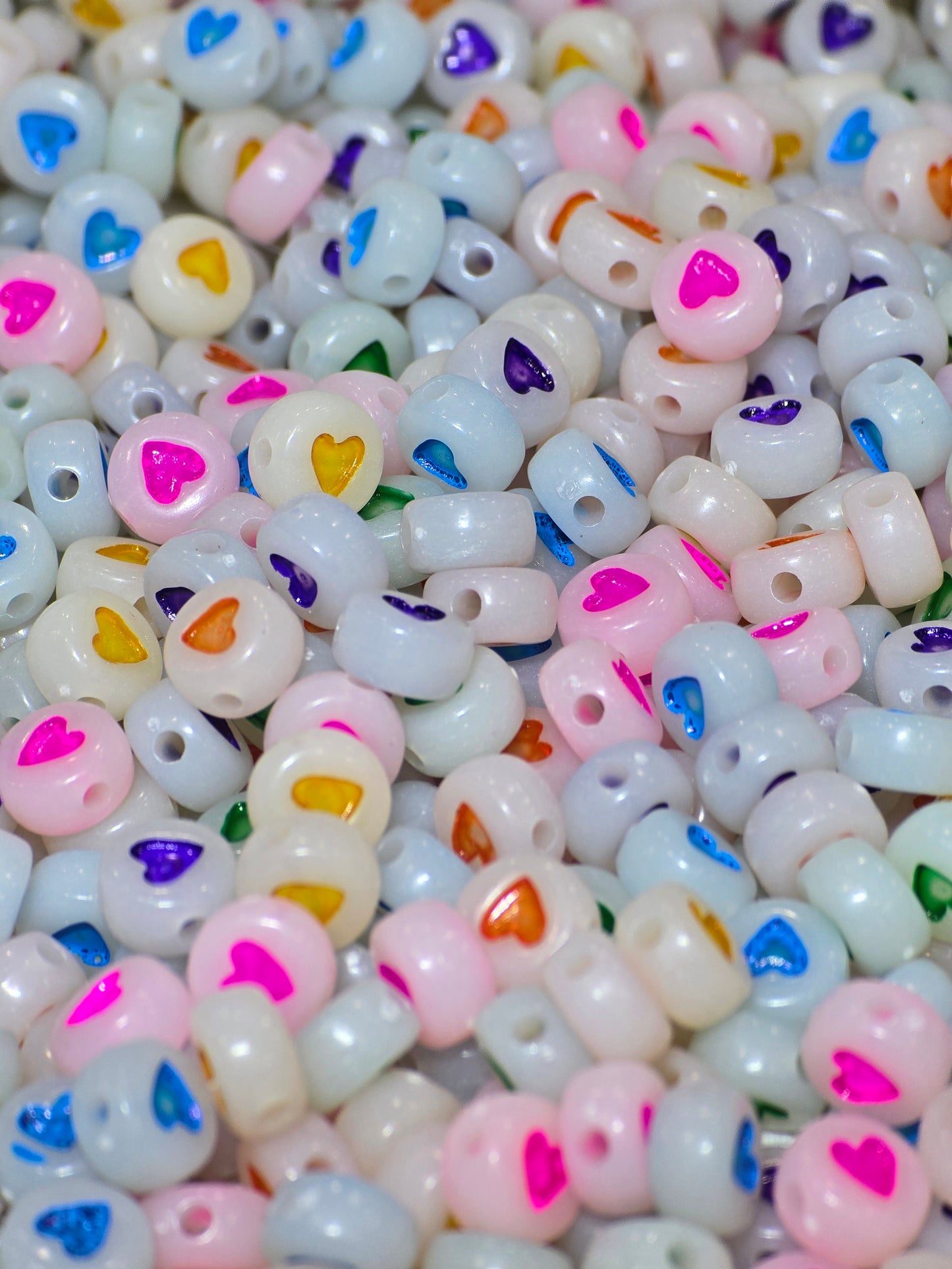 2mm Glow in the dark heart beads