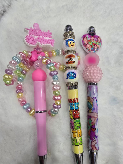 Beadable pen 3pcs mix bundle-Thank you mom, inside out,saja boys