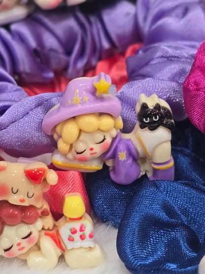Handmade scrunchies with Acrylic detachable charms- Sleeping wendy popmart- set of 5pcs