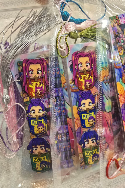 kpop Demon Hunter- Huntrix 3pcs Blank glitter acrylic bookmark with tassels and  6pcs uv dtf decals