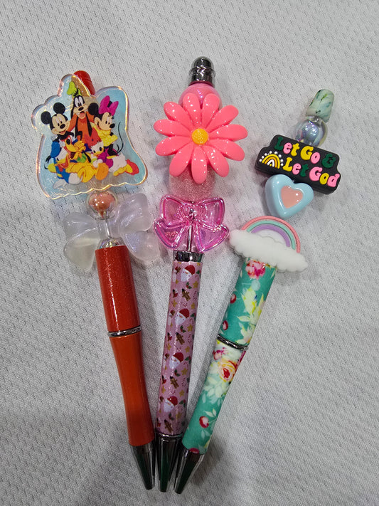 Beadable pen 3pcs mix bundle- disney, flower and Let go,Let God