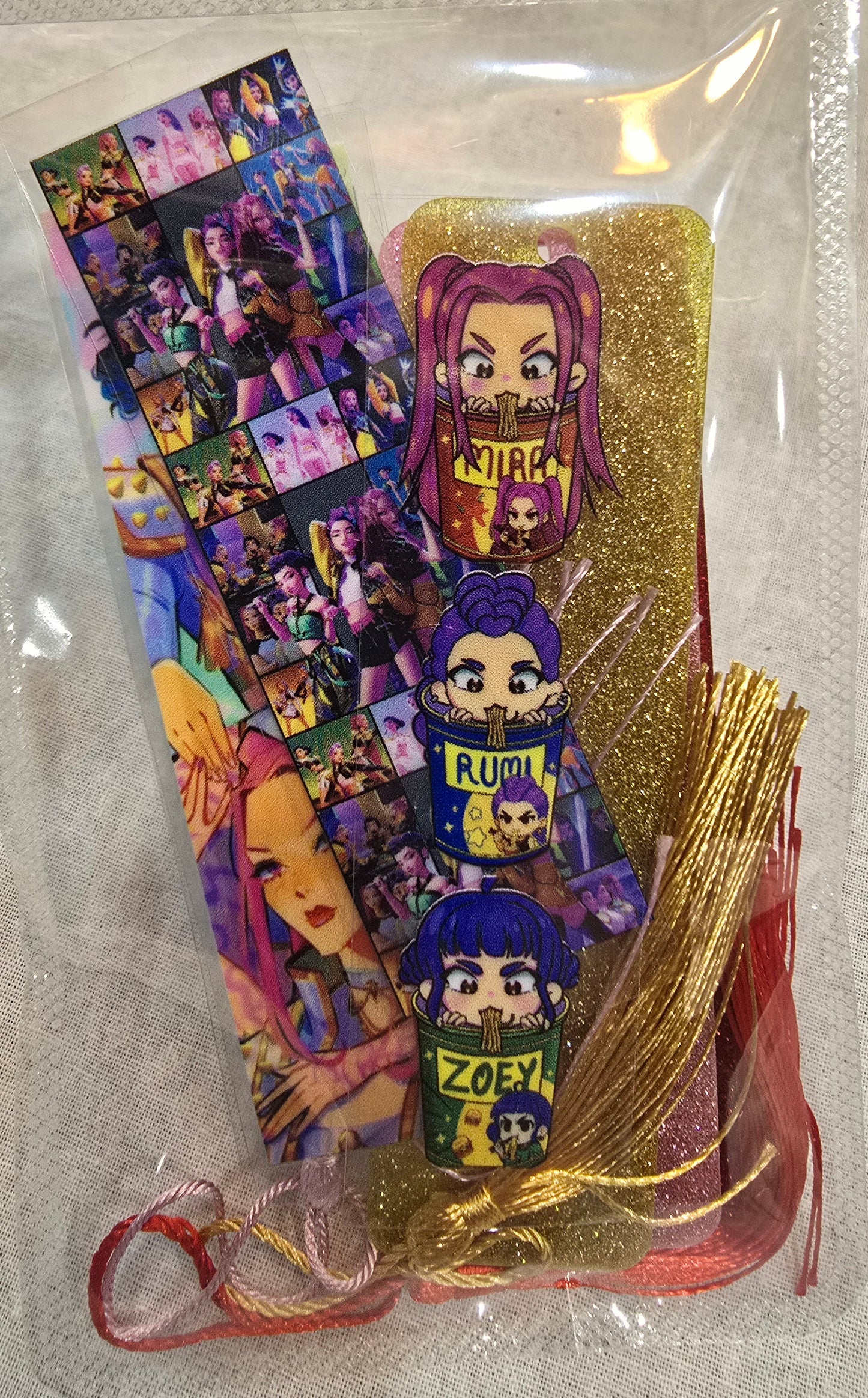 kpop Demon Hunter- Huntrix 3pcs Blank glitter acrylic bookmark with tassels and  6pcs uv dtf decals
