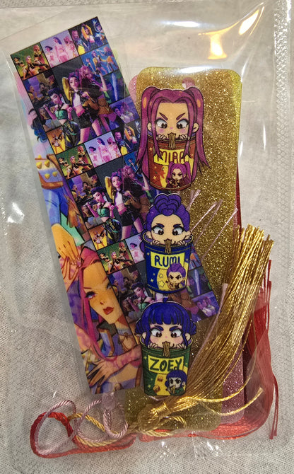 kpop Demon Hunter- Huntrix 3pcs Blank glitter acrylic bookmark with tassels and  6pcs uv dtf decals