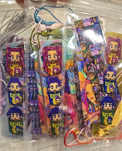 kpop Demon Hunter- Huntrix 3pcs Blank glitter acrylic bookmark with tassels and  6pcs uv dtf decals