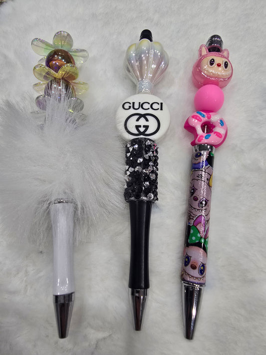 Beadable pen 3pcs mix bundle-GC white & black, flowers and pink LaBubu