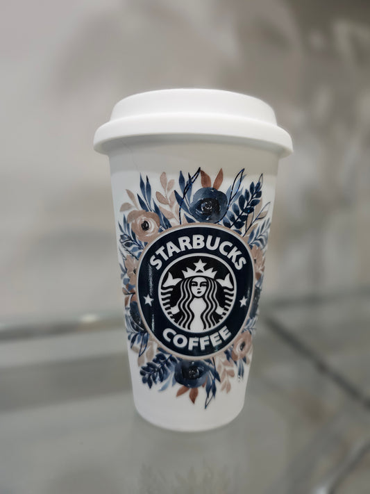 Not a paper cup with Starbucks floral design