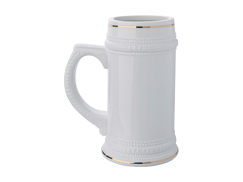 White Ceramic Beer Barrel Mug 22 oz