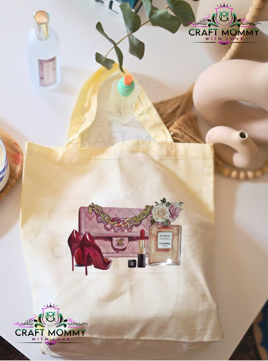 Perfume bag, lippy and heelsEco friendly Handmade Tote bag