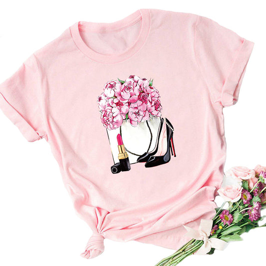 Pink Shirt Floral,lippy and Heels